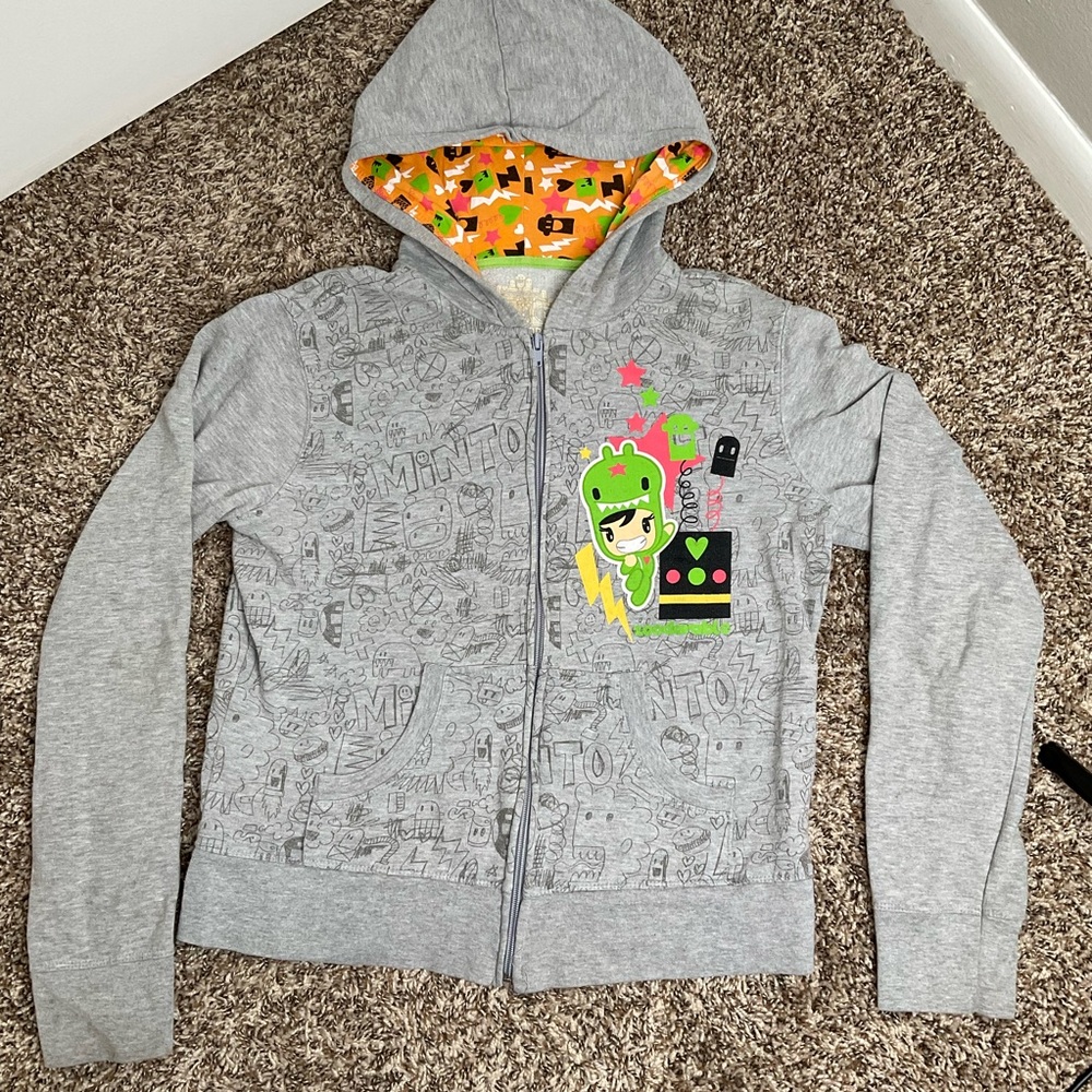 Zoodorables zip up hoodie, gray, size Large, EUC